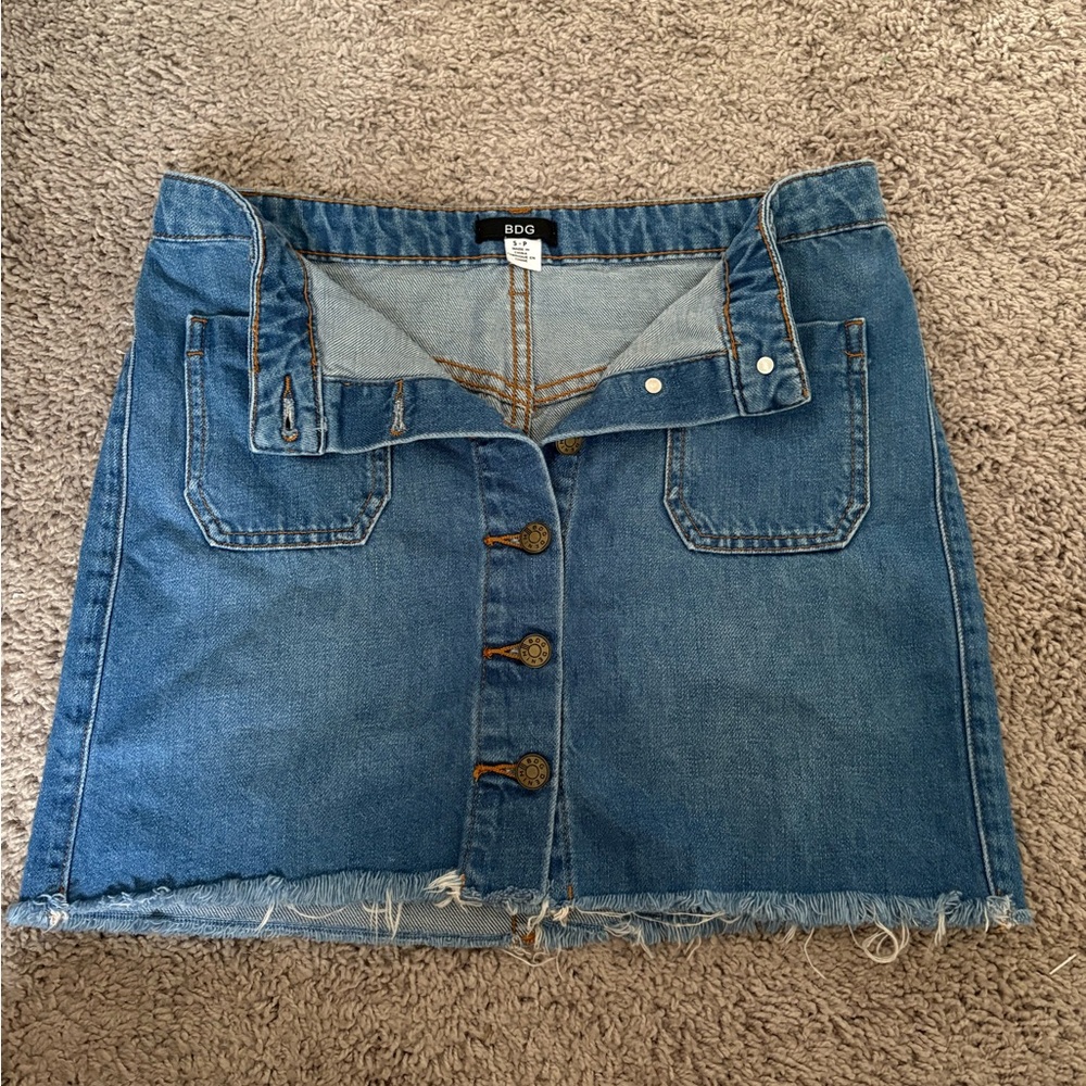 BDG Distressed Blue A-Line Denim Skirt